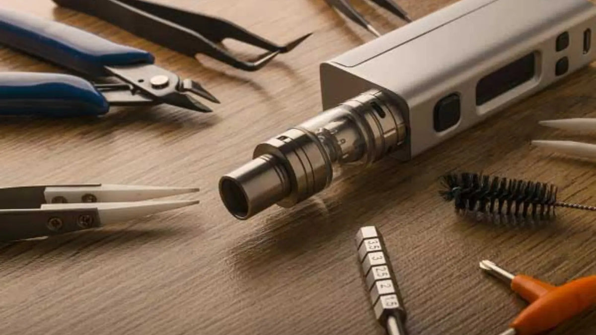 Une cigarette électronique entourée de différent outils