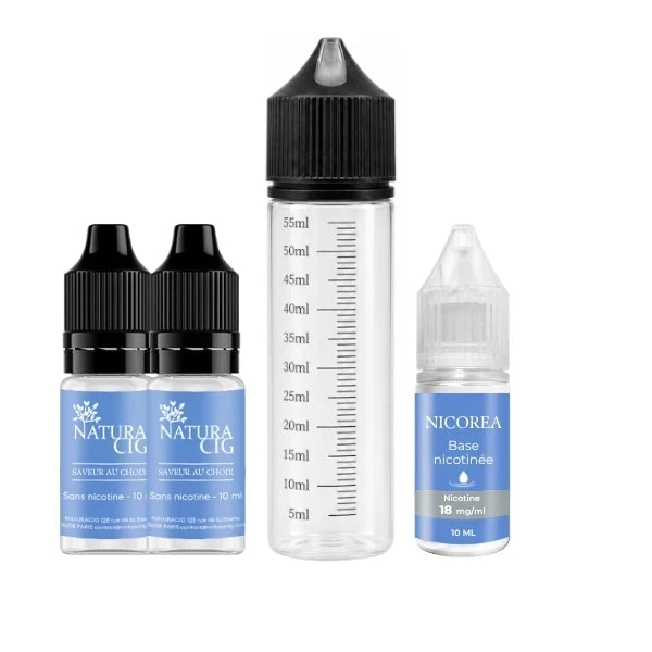 Pack e liquide avec nicotine à 6 mg/ml et flacon gradué