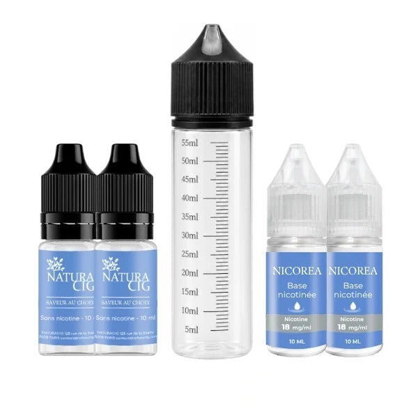 Pack e liquide avec nicotine à 9 mg/ml et flacon gradué