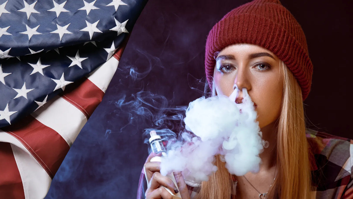 vapoteuse américaine émettant de la fumée par le nez