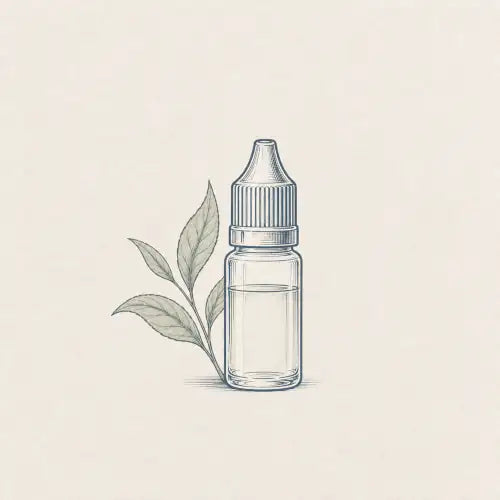 Dessin d'un flacon de e-liquide avec une feuille végétale sur le côté